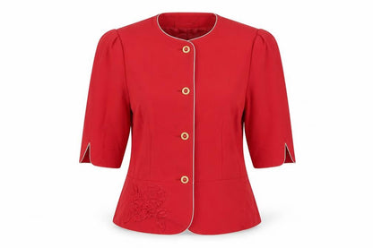Hardob Womens Red Jacket Blazer Size 14 Button - Embroidered
