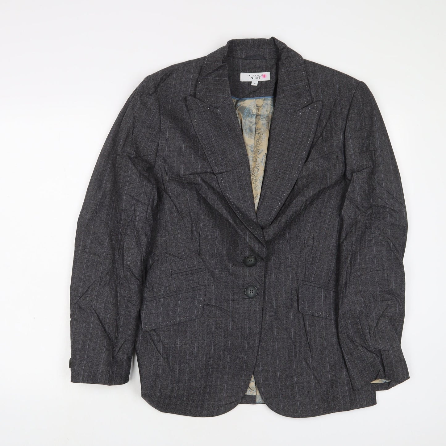 NEXT Womens Grey Striped Jacket Blazer Size 16 Button
