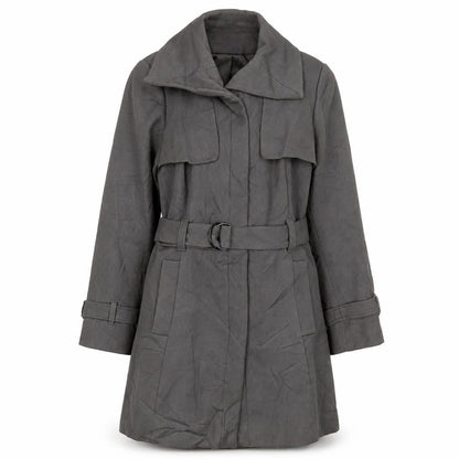 Marks & Spencer Womens Grey Overcoat Coat Size 14 Button - Belted