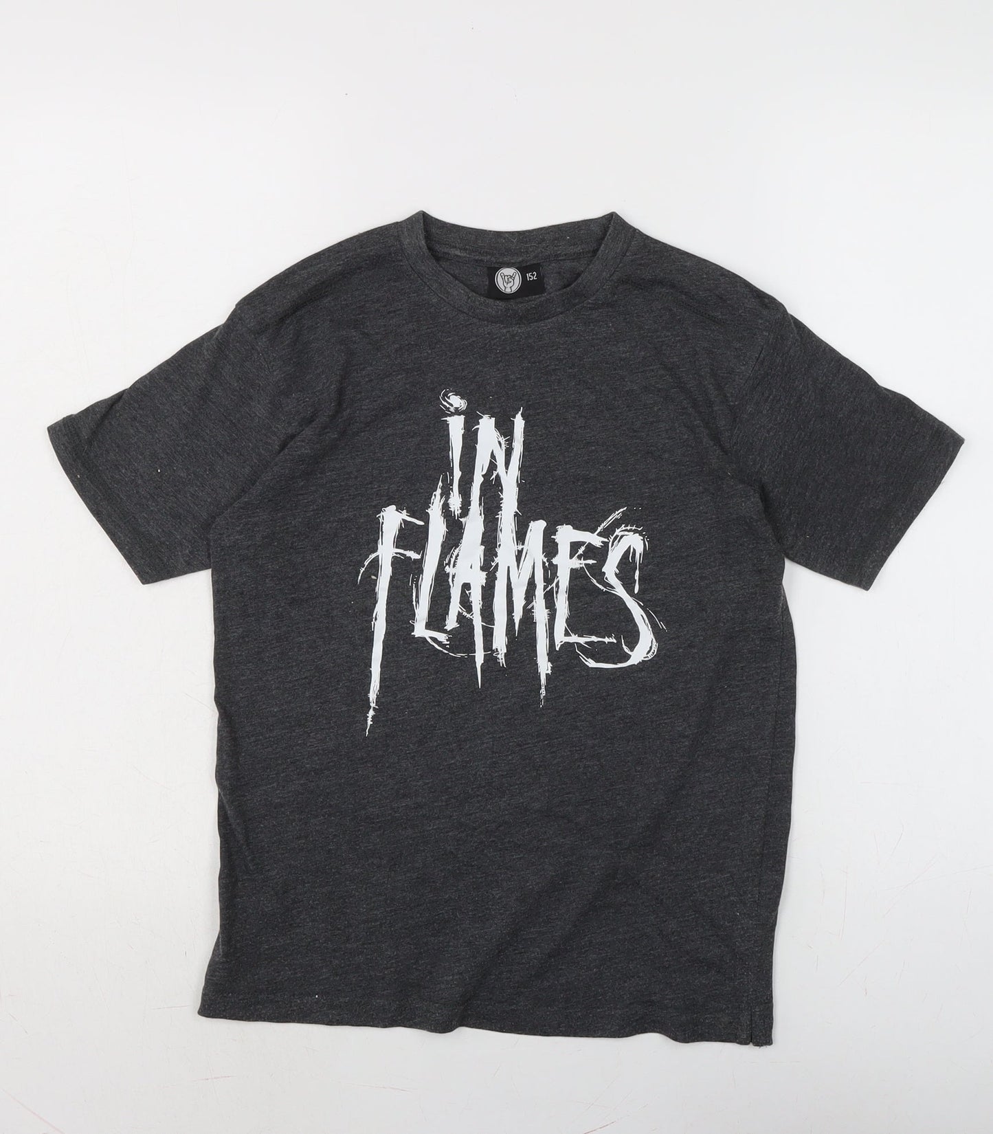 In Flames Boys Grey Houndstooth Cotton Basic T-Shirt Size 12-13 Years Crew Neck