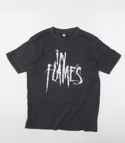 In Flames Boys Grey Houndstooth Cotton Basic T-Shirt Size 12-13 Years Crew Neck
