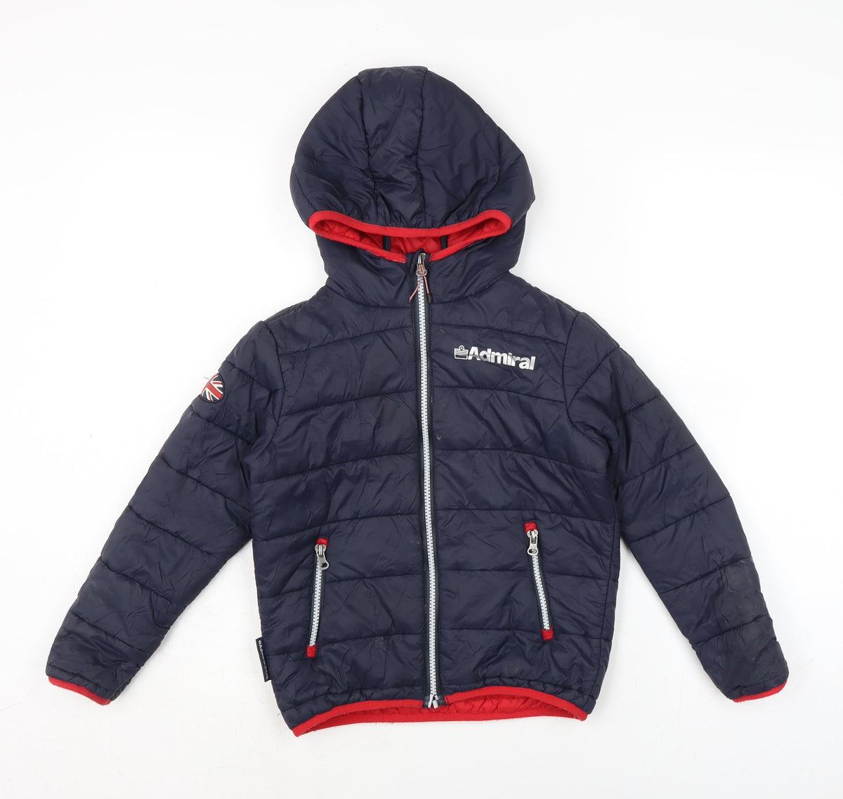 Additional front view of Admiral boys’ blue puffer jacket jacket, size 6, years zip