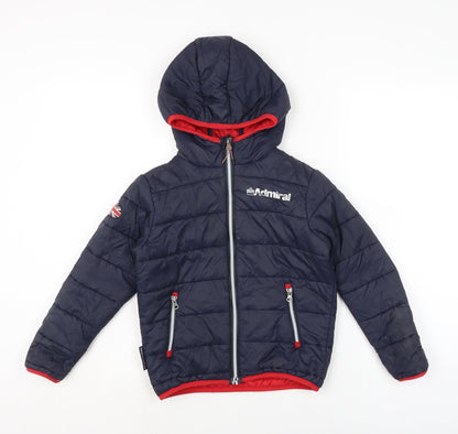Additional front view of Admiral boys’ blue puffer jacket jacket, size 6, years zip