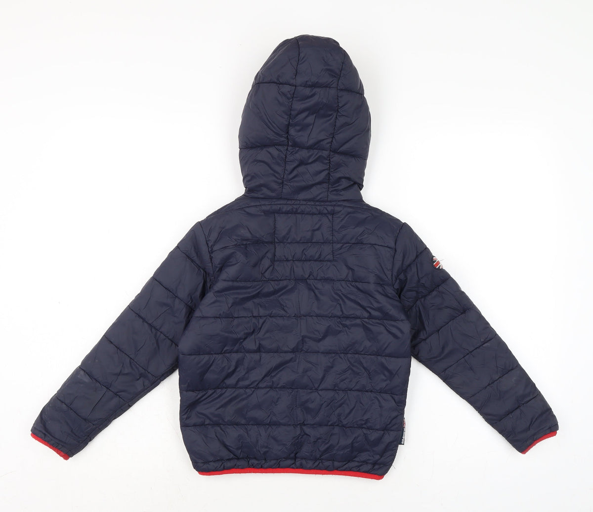 Back view of Admiral boys’ blue puffer jacket jacket, size 6, years zip