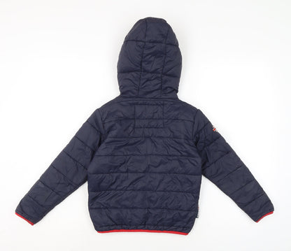 Back view of Admiral boys’ blue puffer jacket jacket, size 6, years zip