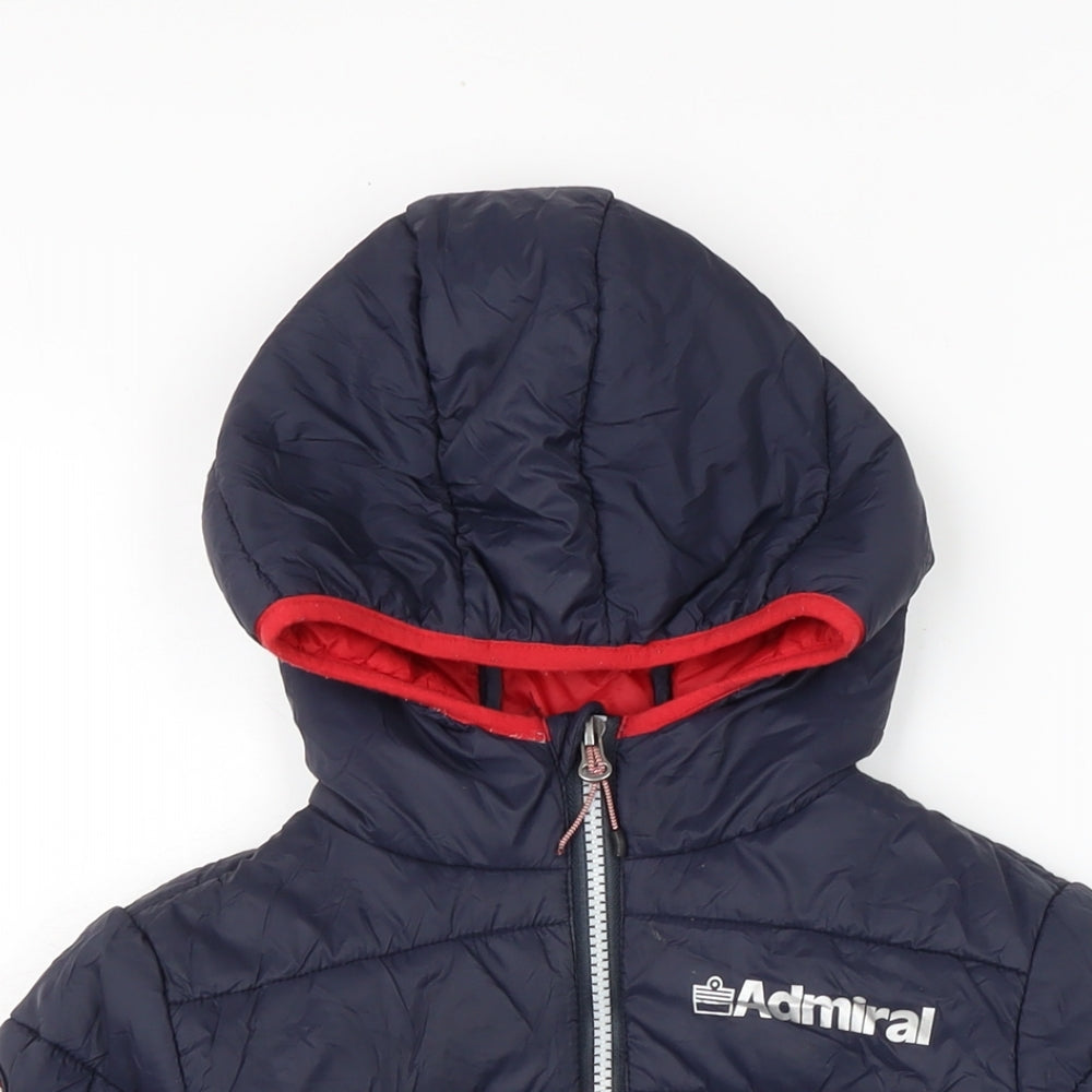 Close-up detail of Admiral boys’ blue puffer jacket jacket, size 6, years zip