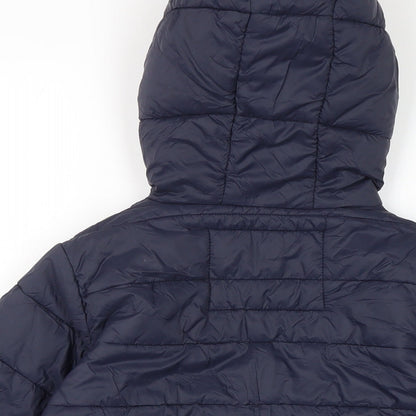 Brand and care label for Admiral boys’ blue puffer jacket jacket, size 6, years zip