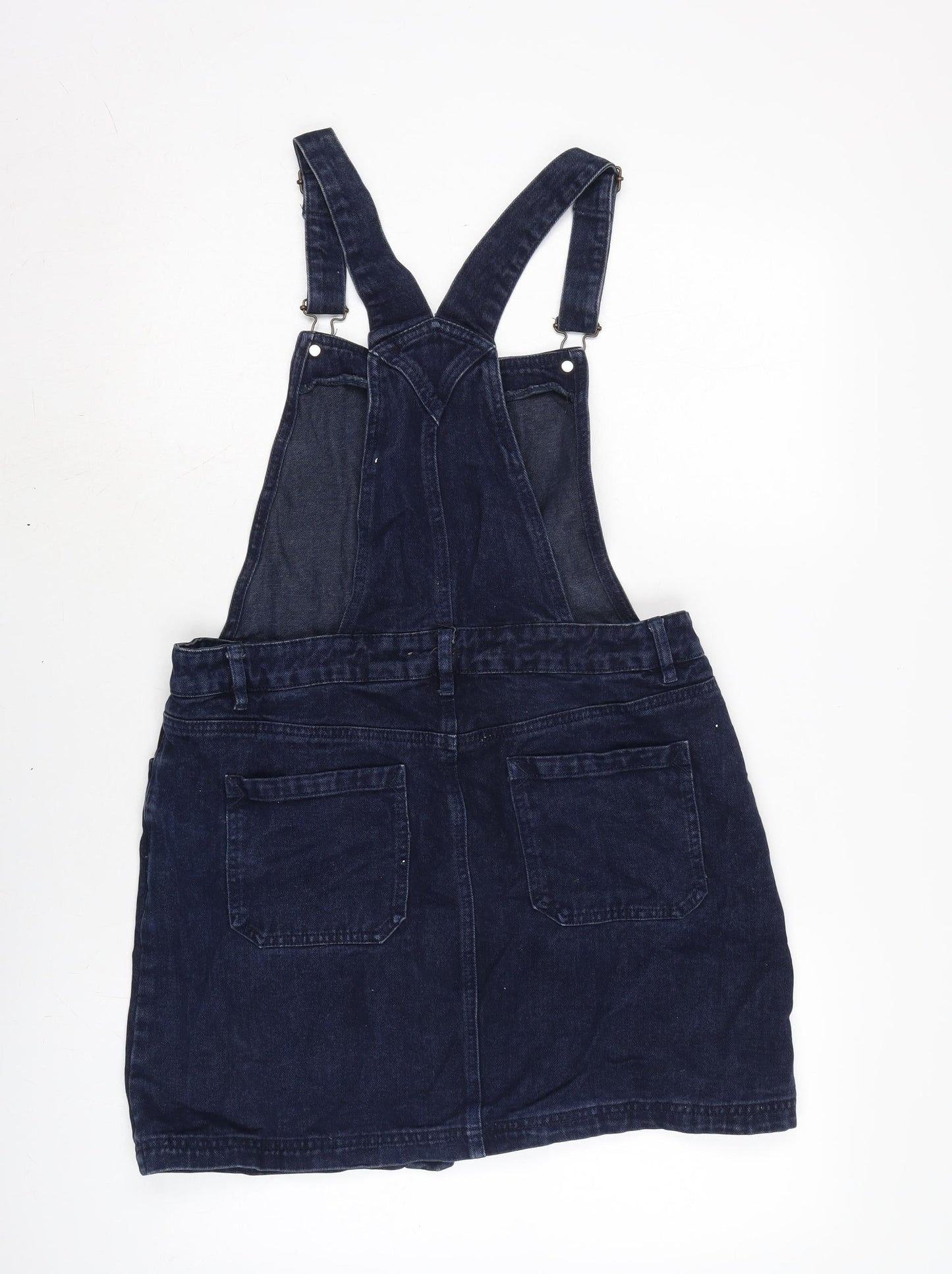 NEXT Womens Blue Cotton Pinafore/Dungaree Dress Size 12 Square Neck Snap - Adjustable Straps