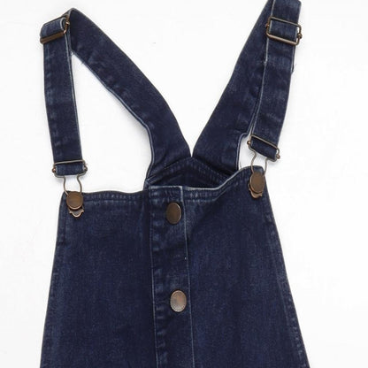NEXT Womens Blue Cotton Pinafore/Dungaree Dress Size 12 Square Neck Snap - Adjustable Straps