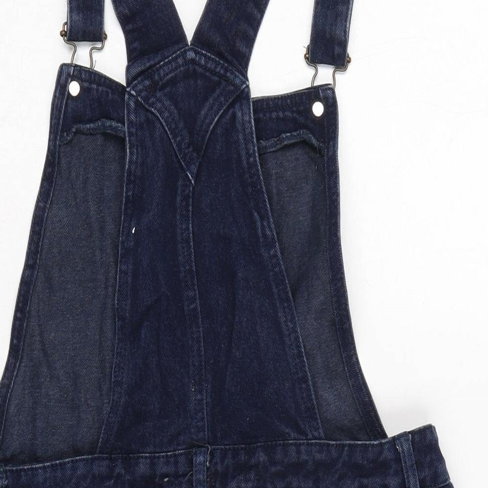 NEXT Womens Blue Cotton Pinafore/Dungaree Dress Size 12 Square Neck Snap - Adjustable Straps