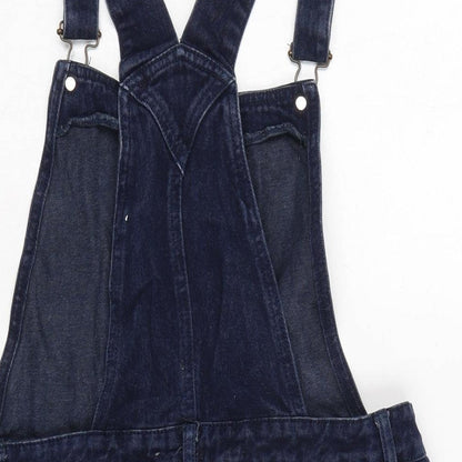 NEXT Womens Blue Cotton Pinafore/Dungaree Dress Size 12 Square Neck Snap - Adjustable Straps