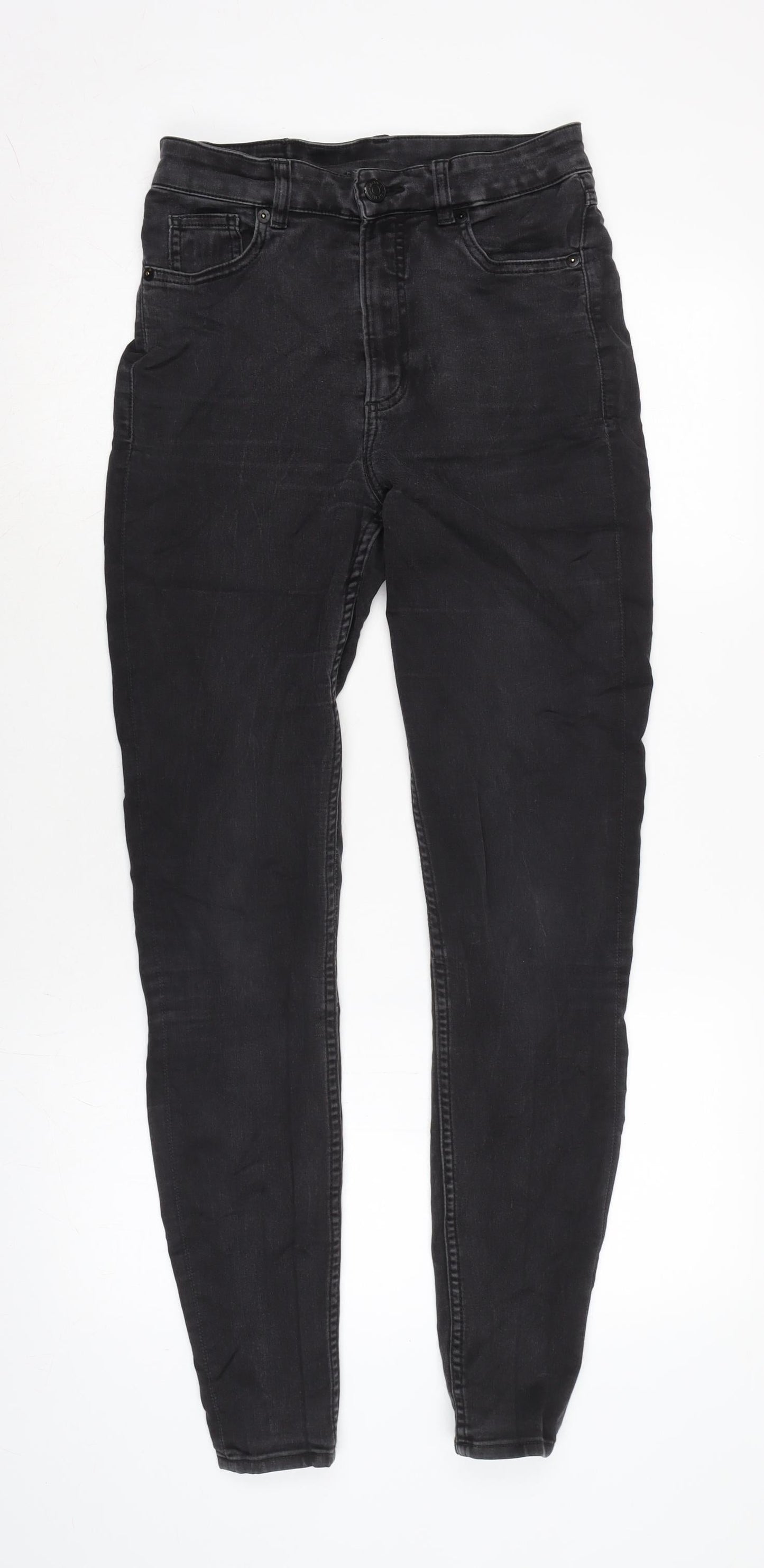 Monki Womens Grey Cotton Blend Tapered Jeans Size 28 in L29 in Slim Zip