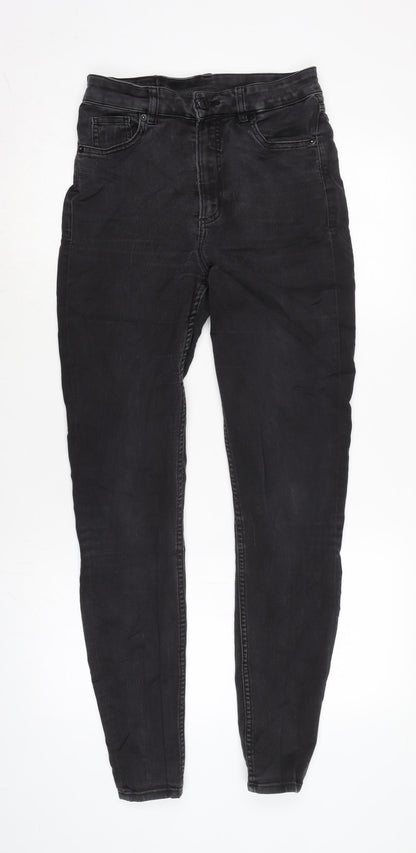 Monki Womens Grey Cotton Blend Tapered Jeans Size 28 in L29 in Slim Zip