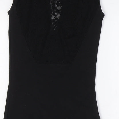 River Island Womens Black Cotton Pencil Dress Size 8 Round Neck - Lace Detail