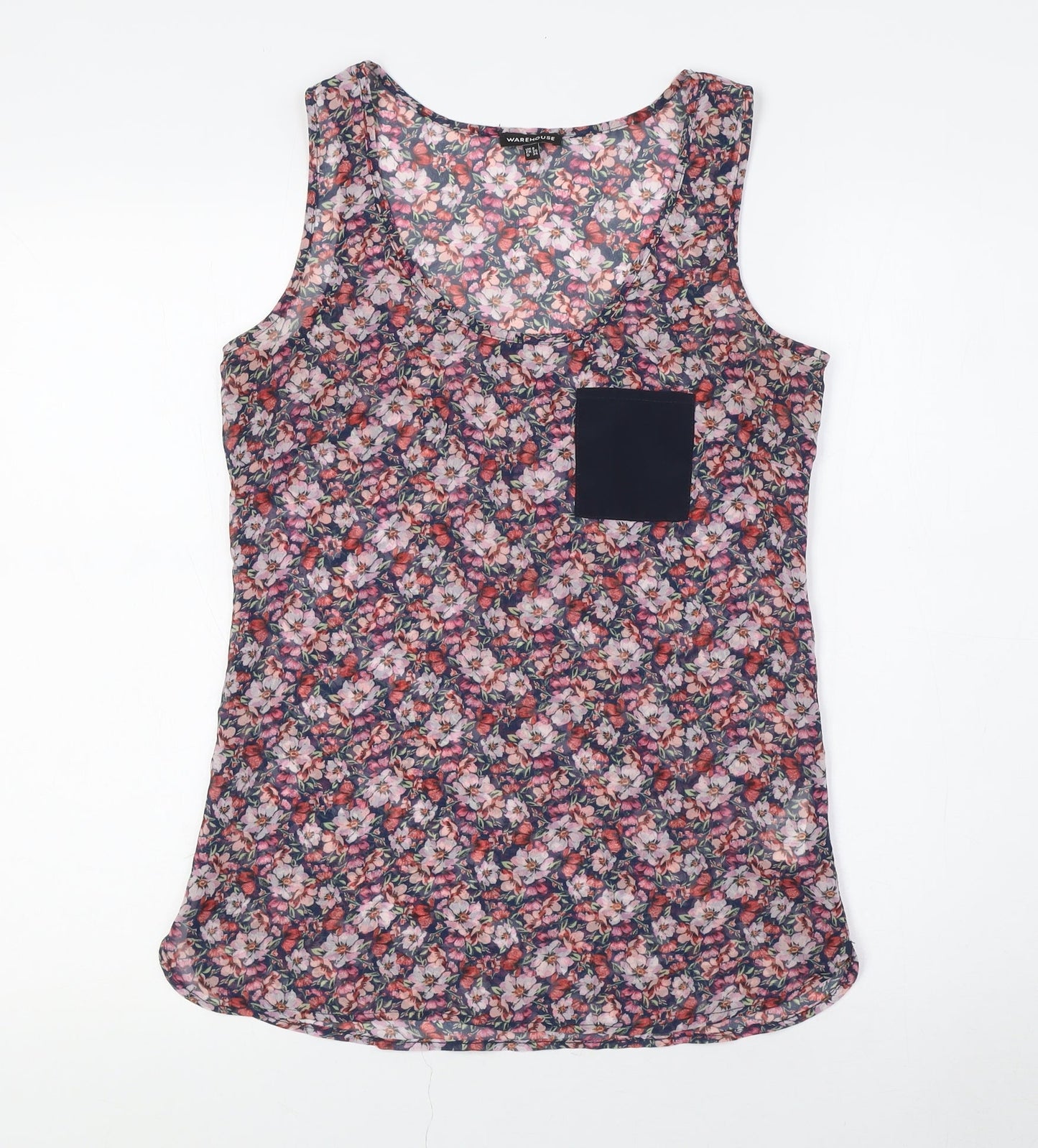 Warehouse Womens Multicoloured Floral Polyester Camisole Tank Size 8 Round Neck - Sheer
