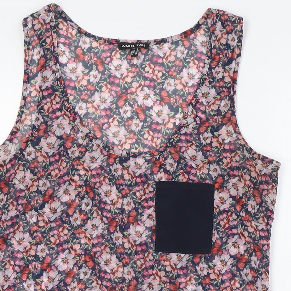 Warehouse Womens Multicoloured Floral Polyester Camisole Tank Size 8 Round Neck - Sheer