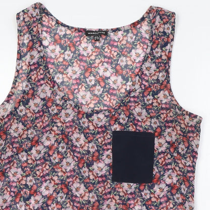 Warehouse Womens Multicoloured Floral Polyester Camisole Tank Size 8 Round Neck - Sheer