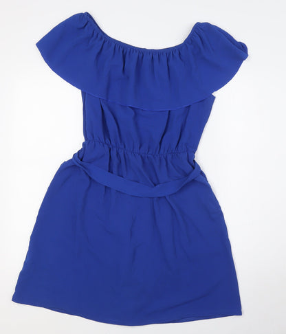 Quiz Womens Blue Polyester A-Line Size 16 Off the Shoulder - Pockets