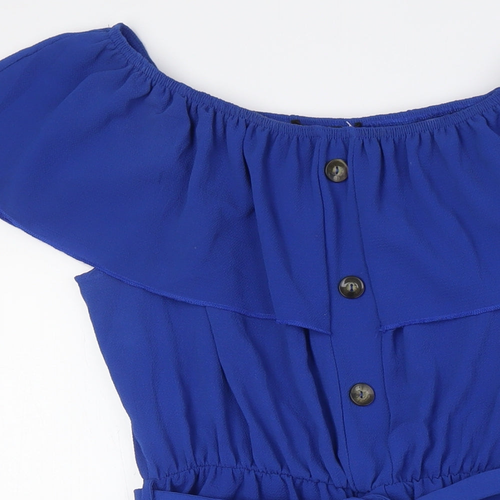 Quiz Womens Blue Polyester A-Line Size 16 Off the Shoulder - Pockets