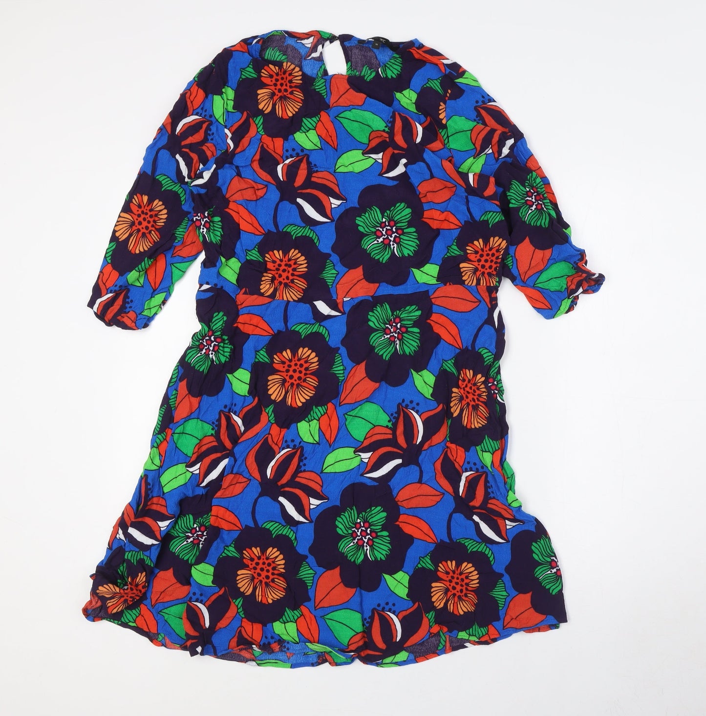 NEXT Womens Multicoloured Floral Viscose A-Line Size 16 Round Neck Button