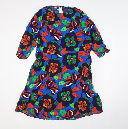 NEXT Womens Multicoloured Floral Viscose A-Line Size 16 Round Neck Button
