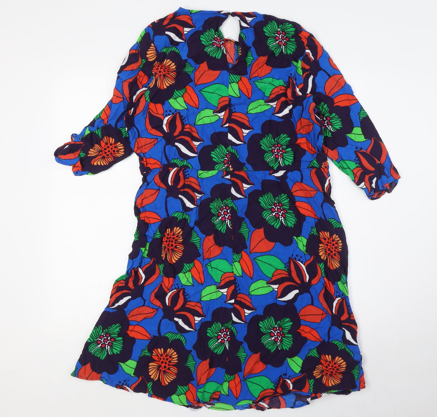 NEXT Womens Multicoloured Floral Viscose A-Line Size 16 Round Neck Button