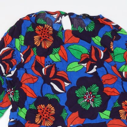 NEXT Womens Multicoloured Floral Viscose A-Line Size 16 Round Neck Button