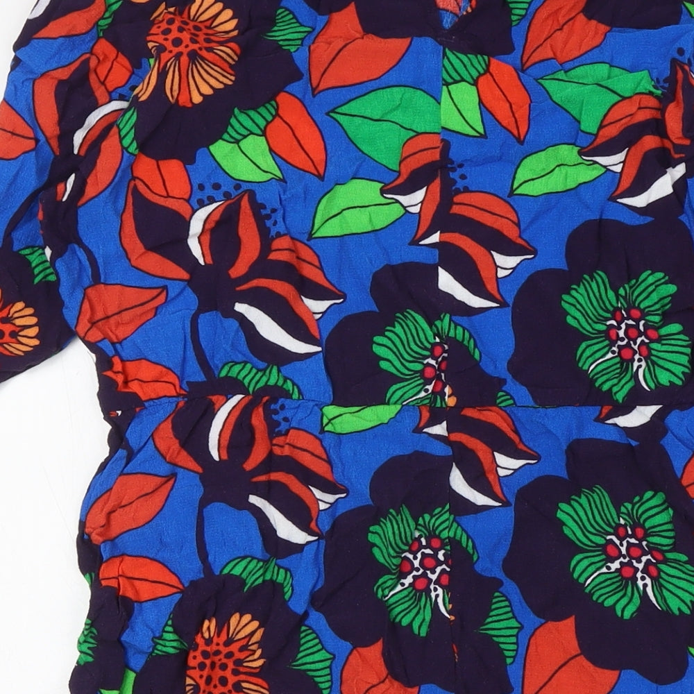 NEXT Womens Multicoloured Floral Viscose A-Line Size 16 Round Neck Button