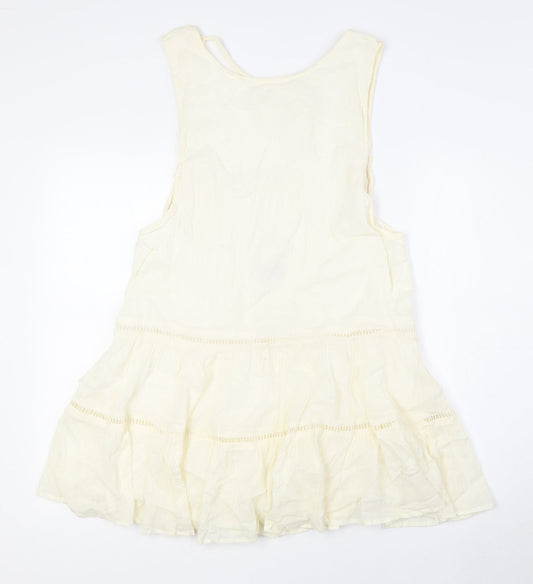 ASOS Womens Ivory Cotton A-Line Size 14 Boat Neck Tie