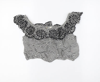 Miss Selfridge Womens Black Striped Polyester Cropped Blouse Size 12 Off the Shoulder - Embellished Collar