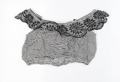 Miss Selfridge Womens Black Striped Polyester Cropped Blouse Size 12 Off the Shoulder - Embellished Collar