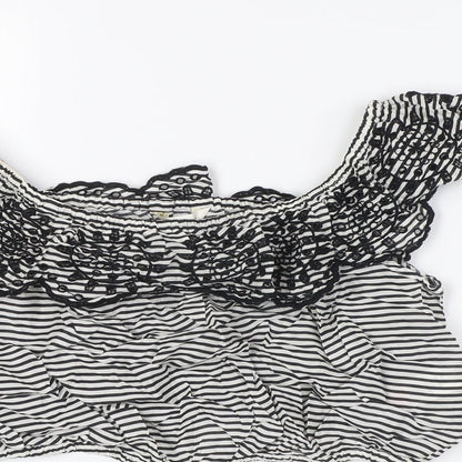 Miss Selfridge Womens Black Striped Polyester Cropped Blouse Size 12 Off the Shoulder - Embellished Collar