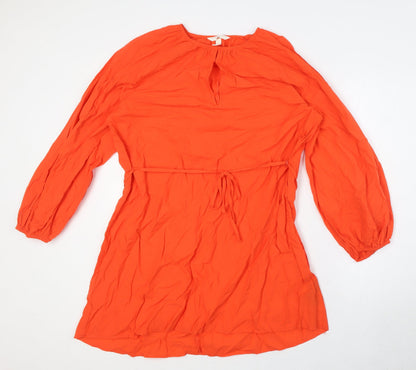 H&M Womens Orange Cotton A-Line Size S Round Neck - Belted