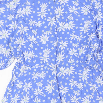 Marks and Spencer Womens Blue Floral Viscose A-Line Size 12 Round Neck Zip