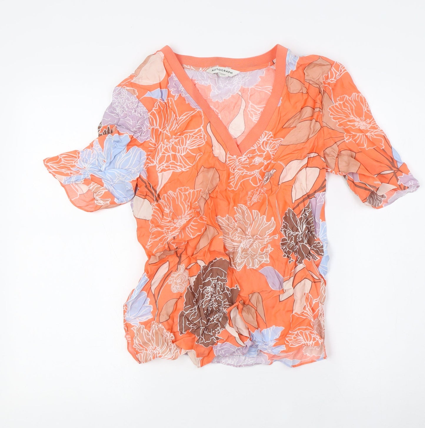 Autograph Womens Multicoloured Floral Cupro Basic T-Shirt Size 6 V-Neck