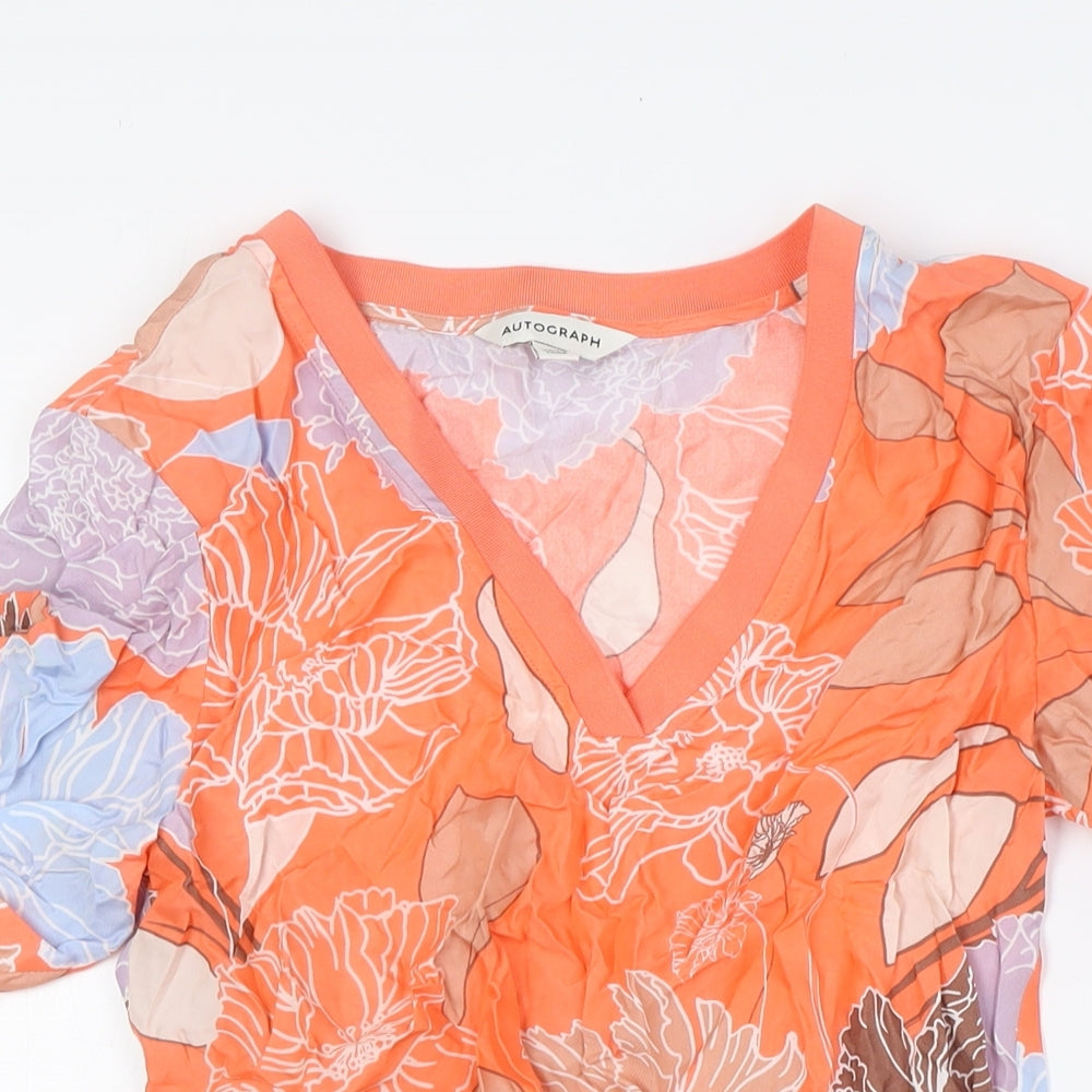 Autograph Womens Multicoloured Floral Cupro Basic T-Shirt Size 6 V-Neck