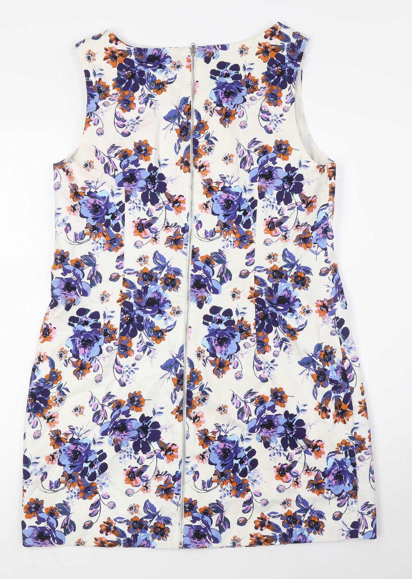 New Look Womens Multicoloured Floral Cotton Pencil Dress Size 16 Boat Neck Zip