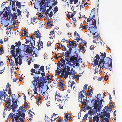 New Look Womens Multicoloured Floral Cotton Pencil Dress Size 16 Boat Neck Zip