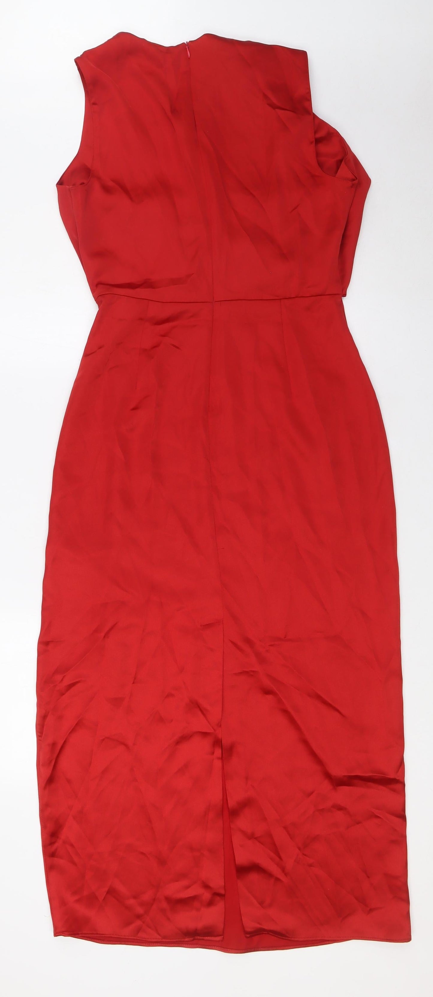 Zara Womens Red Polyester A-Line Size M Round Neck Zip - Wrap Effect