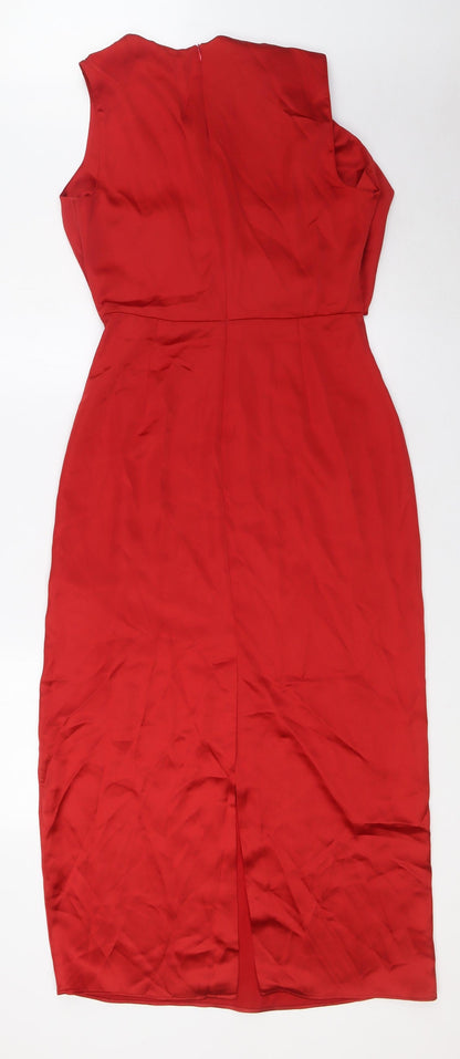 Zara Womens Red Polyester A-Line Size M Round Neck Zip - Wrap Effect