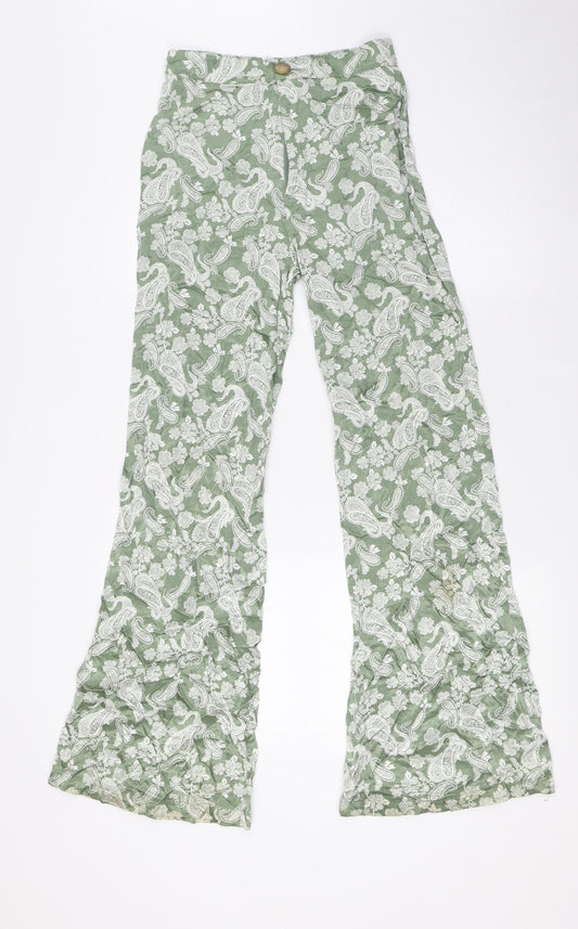 Stradivarius Womens Green Paisley Polyester Trousers Size 6 L31 in Regular Zip