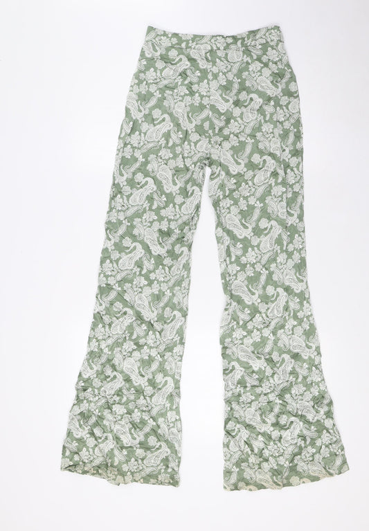 Stradivarius Womens Green Paisley Polyester Trousers Size 6 L31 in Regular Zip