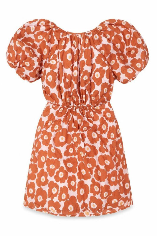Nasty Gal Womens Multicoloured Floral Polyester A-Line Size 10 Boat Neck Zip - Puff Ball Sleeves, Backless