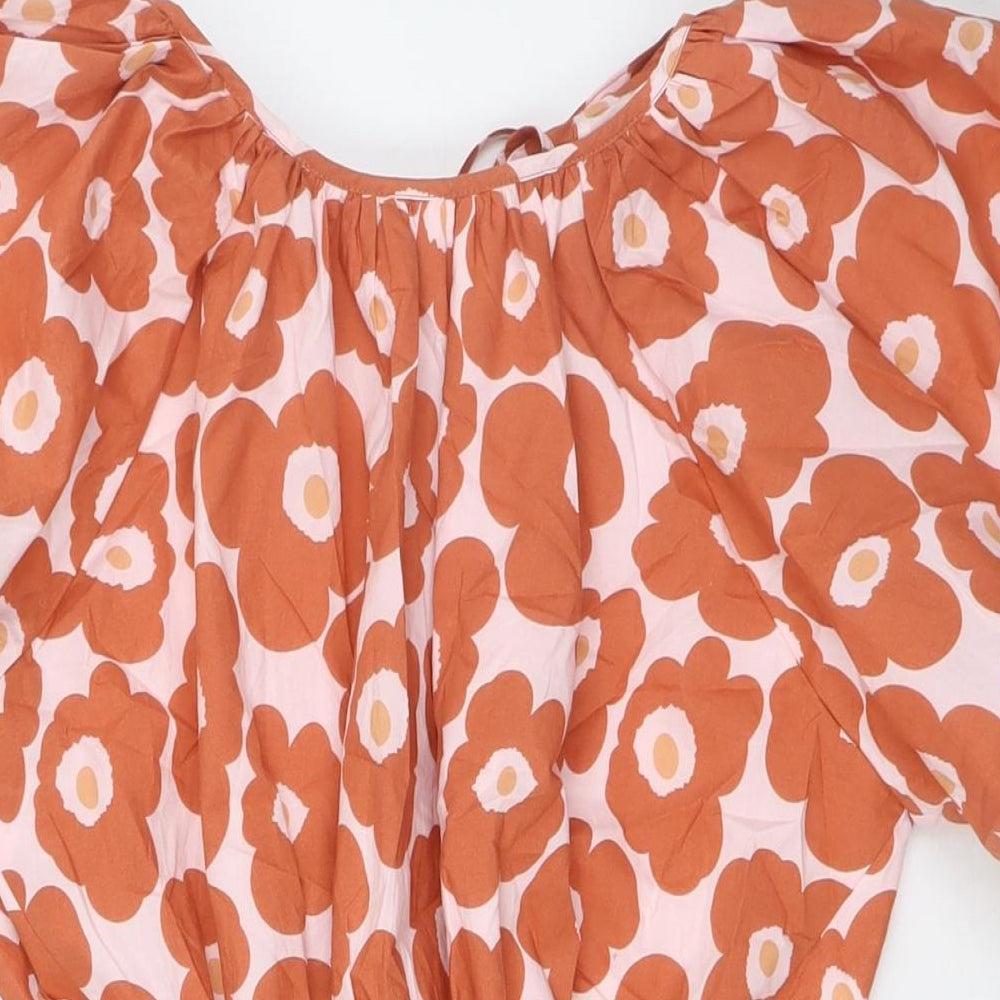 Nasty Gal Womens Multicoloured Floral Polyester A-Line Size 10 Boat Neck Zip - Puff Ball Sleeves, Backless