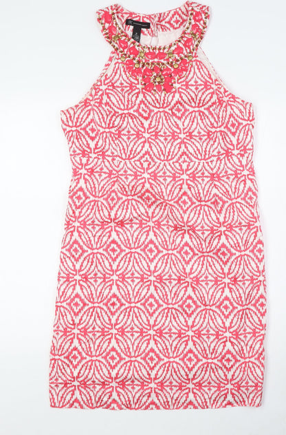 I.N.C Womens Pink Cotton Pencil Dress Size 12 Round Neck Button - Beaded Neck