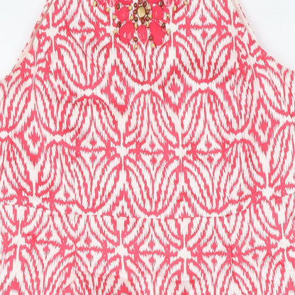 I.N.C Womens Pink Cotton Pencil Dress Size 12 Round Neck Button - Beaded Neck