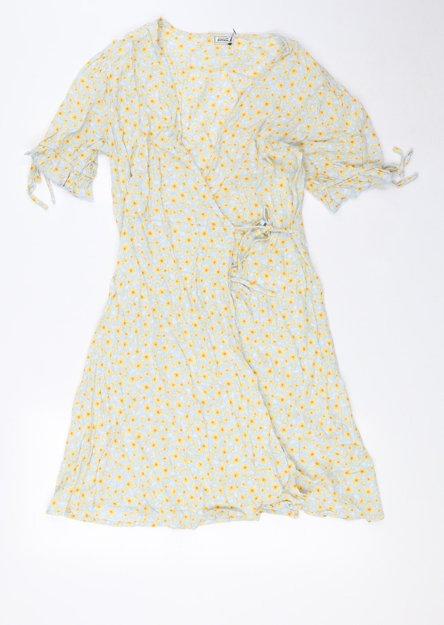 Pimkie Womens Multicoloured Floral Viscose Wrap Dress Size 8 V-Neck Tie