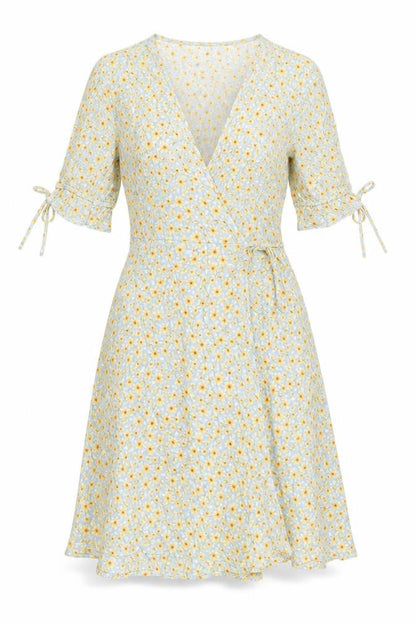 Pimkie Womens Multicoloured Floral Viscose Wrap Dress Size 8 V-Neck Tie