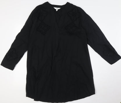 Marks and Spencer Womens Black Cotton Shirt Dress Size 10 V-Neck