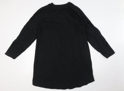 Marks and Spencer Womens Black Cotton Shirt Dress Size 10 V-Neck